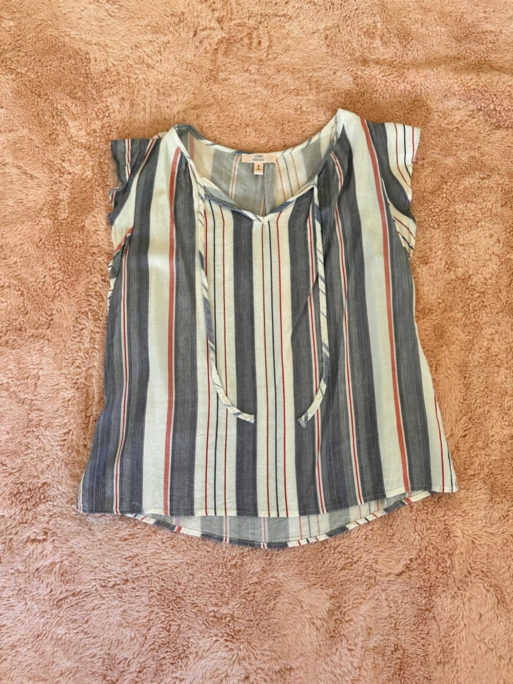 Striped Tie-Neck Cap Sleeve Top - Blue/Red
